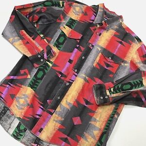 Wrangler Men's Aztec Print Shirt Cowboy Cut X-Long Tails 80’s vintage